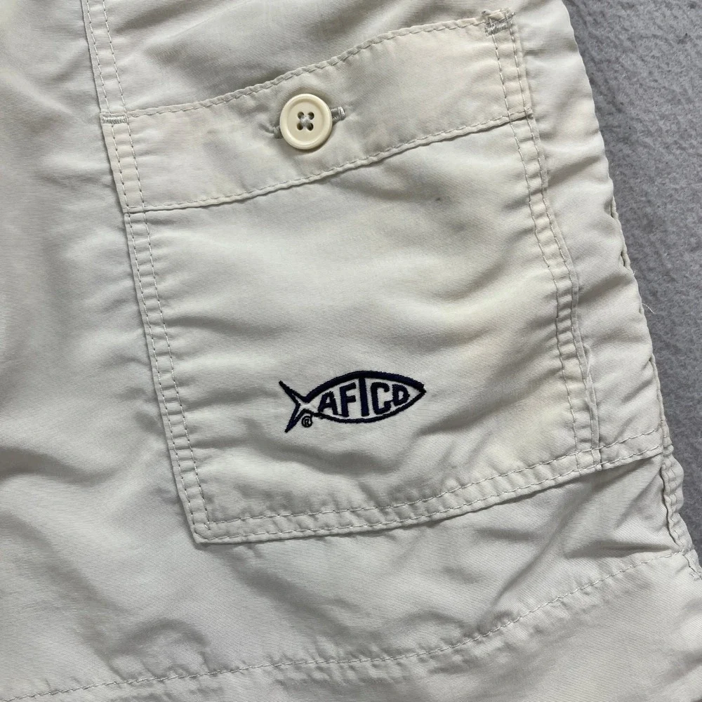 AFTCO Fishing Shorts Boys 28 Tan Nylon Cargo Utility Outdoor Gorpcore Angler